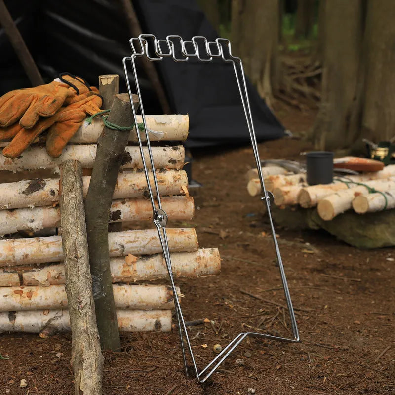 Stainless steel camping garbage bag bracket in Korean style design shown in black colour