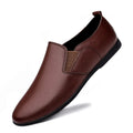 Men's black and brown leather business casual shoes with round toe design