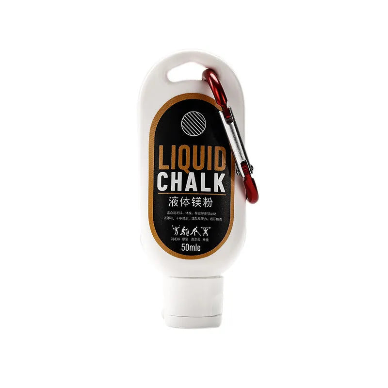 Hook bottle of magnesium carbonate anti-slip powder for rock climbing and sports.