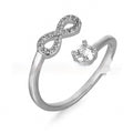 Geometric open ring with a zircon-studded letter 'A' in a rose gold metal finish.