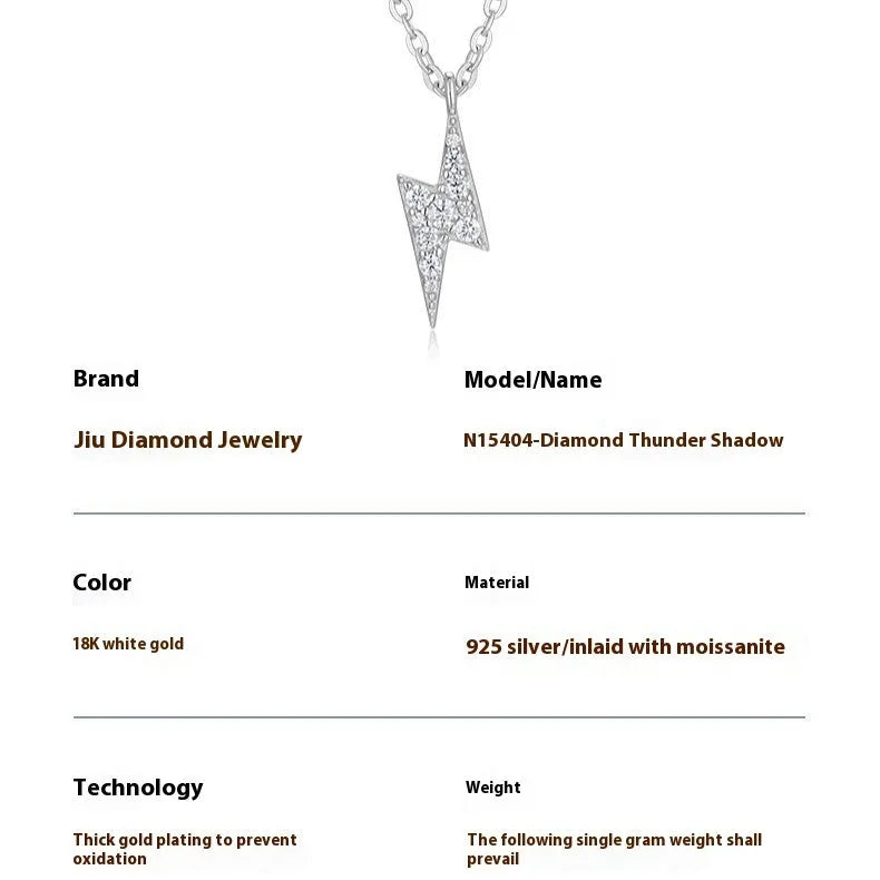 S925 Sterling Silver moissanite necklace with lightning pendant and cross chain on white background