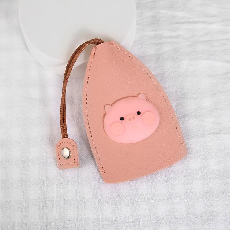 Colourful cartoon PU leather pull-out key case for car keys, shown open and closed