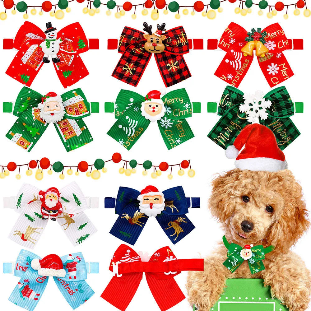 Red and green Christmas pet bow tie accessory for dogs cats and tree decoration