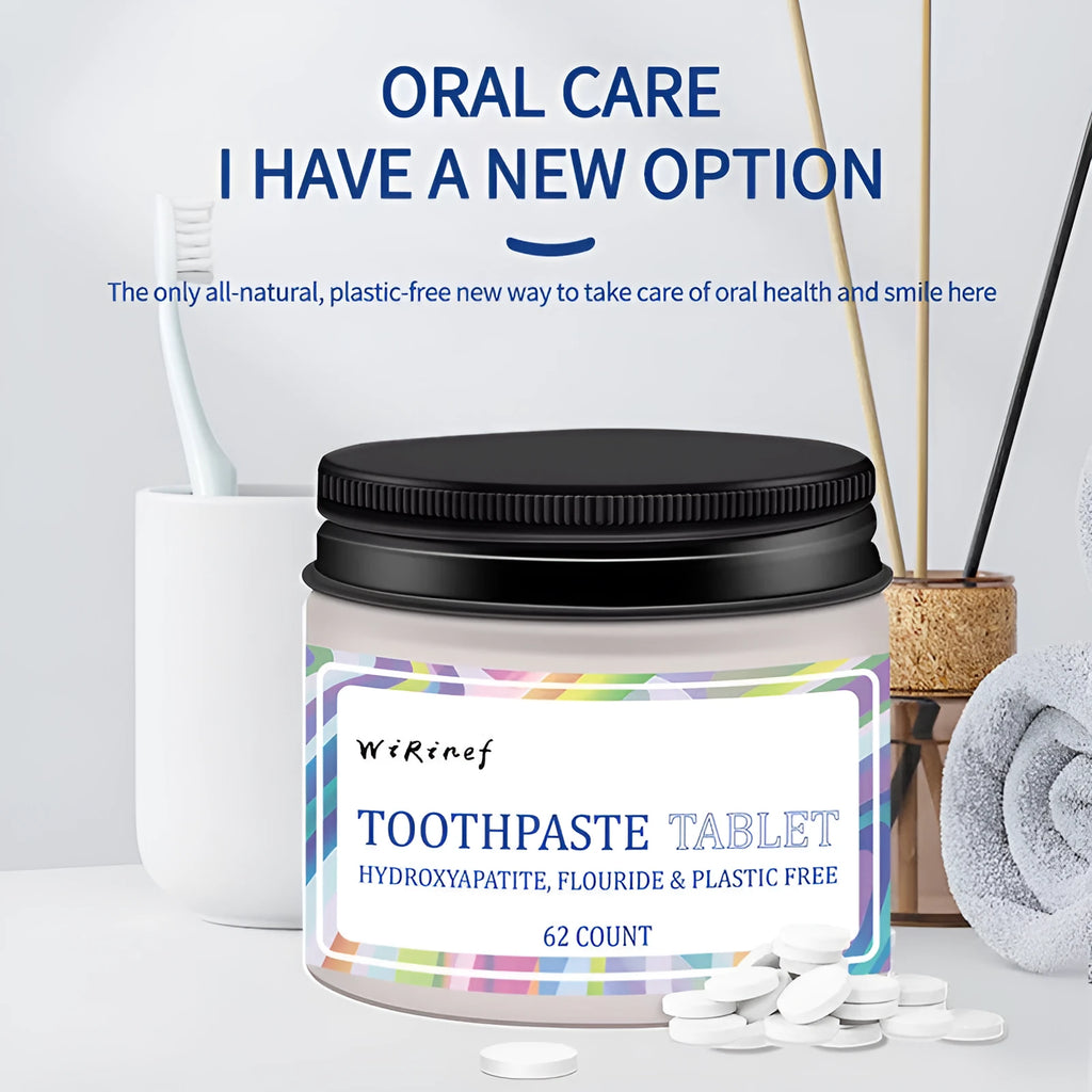 62-piece pack of TP19 solid toothpaste tablets in portable container