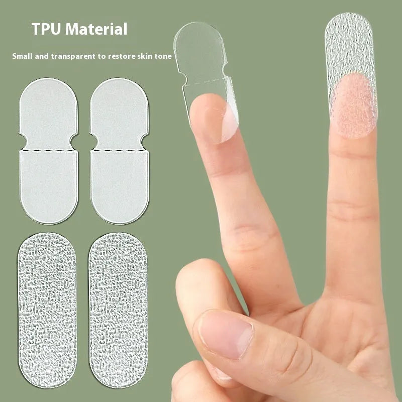 Transparent disposable ear patches on backing paper showing 0.1cm thickness and frosted/clear colour options