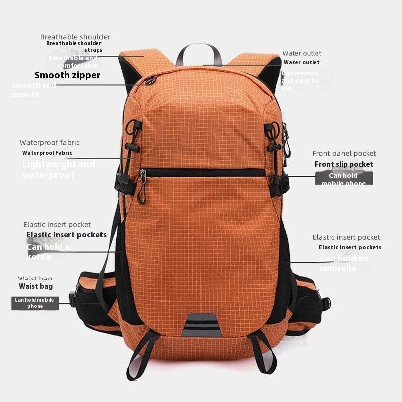 Large capacity nylon travel backpack in plaid pattern for outdoor sports