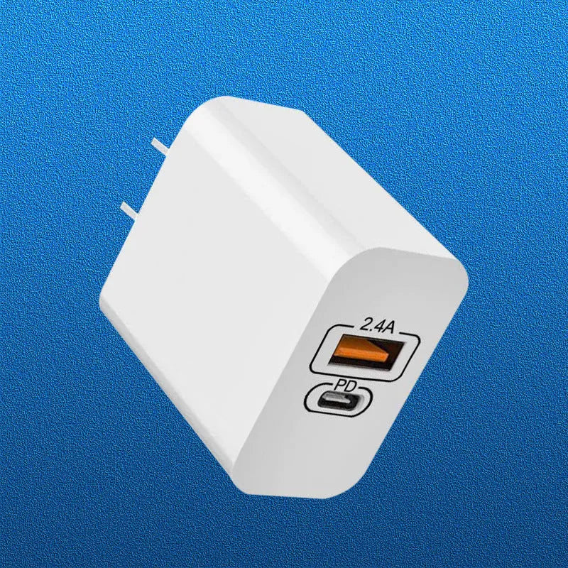 USB travel charger with fast charge PD interface for Android phones showing bare metal construction