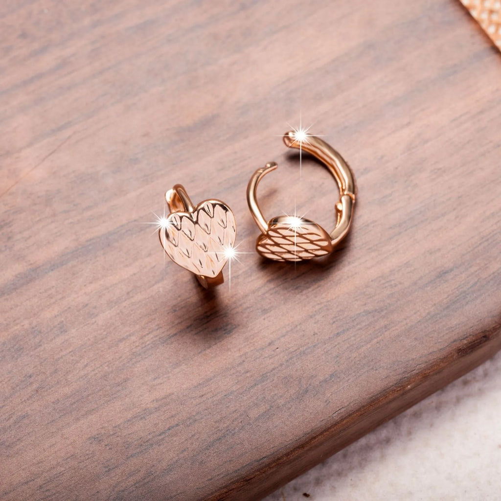 Rose gold heart-shaped copper earrings with simple style for women