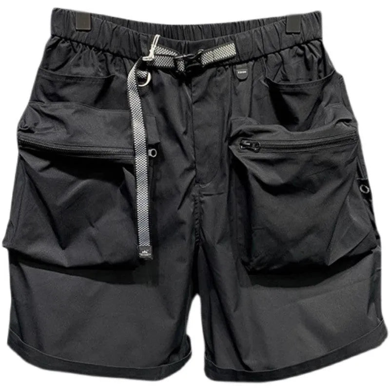 Men's loose-fitting casual shorts with multiple pockets in black or grey colours