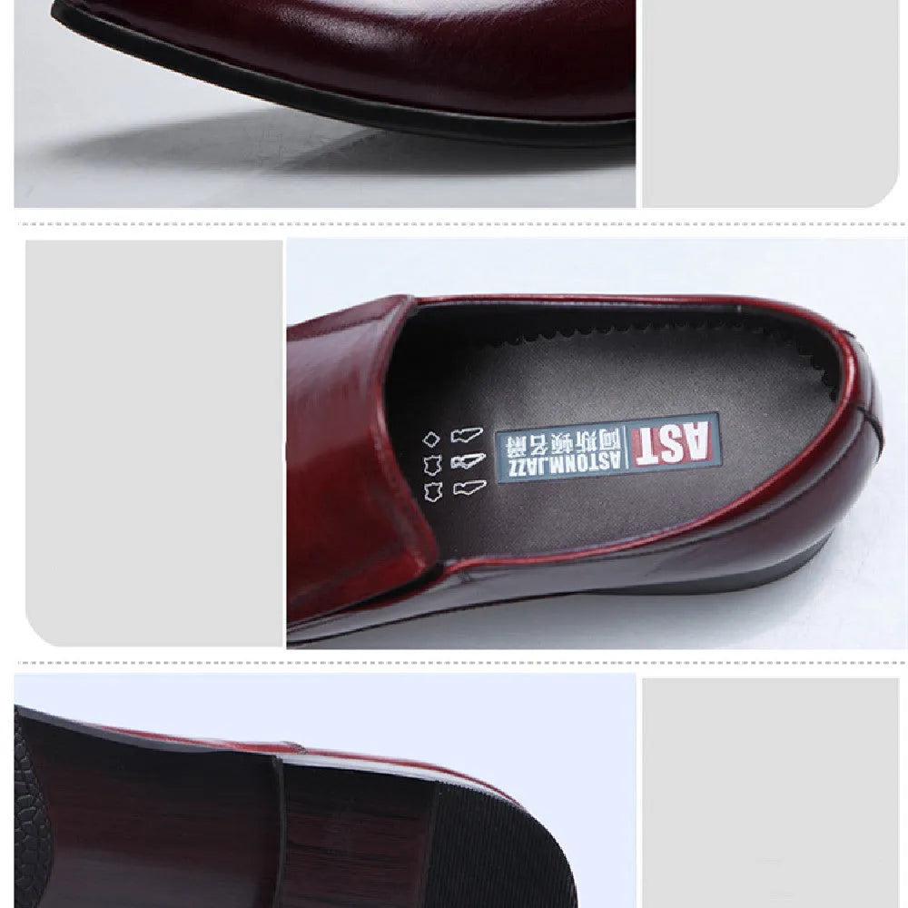 British Pointed Oxford men's formal leather shoes in black with pointed toe and low-top design