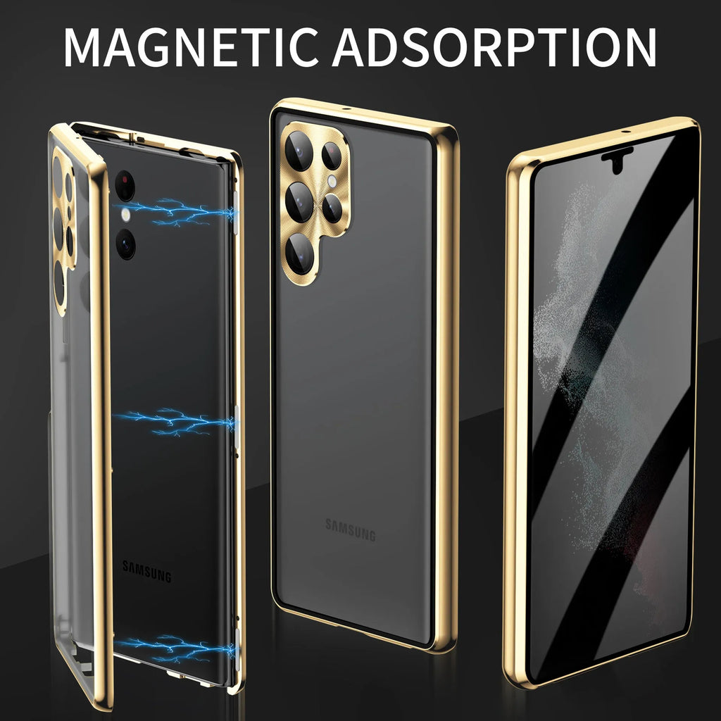 Samsung S23 Ultra metal phone case anti-peep shockproof magnetic suction electroplated finish