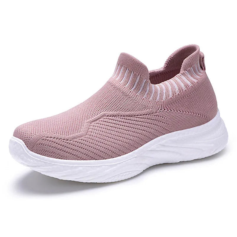 Striped flat sneakers women lightweight breathable sock flats slip on shoes black colour