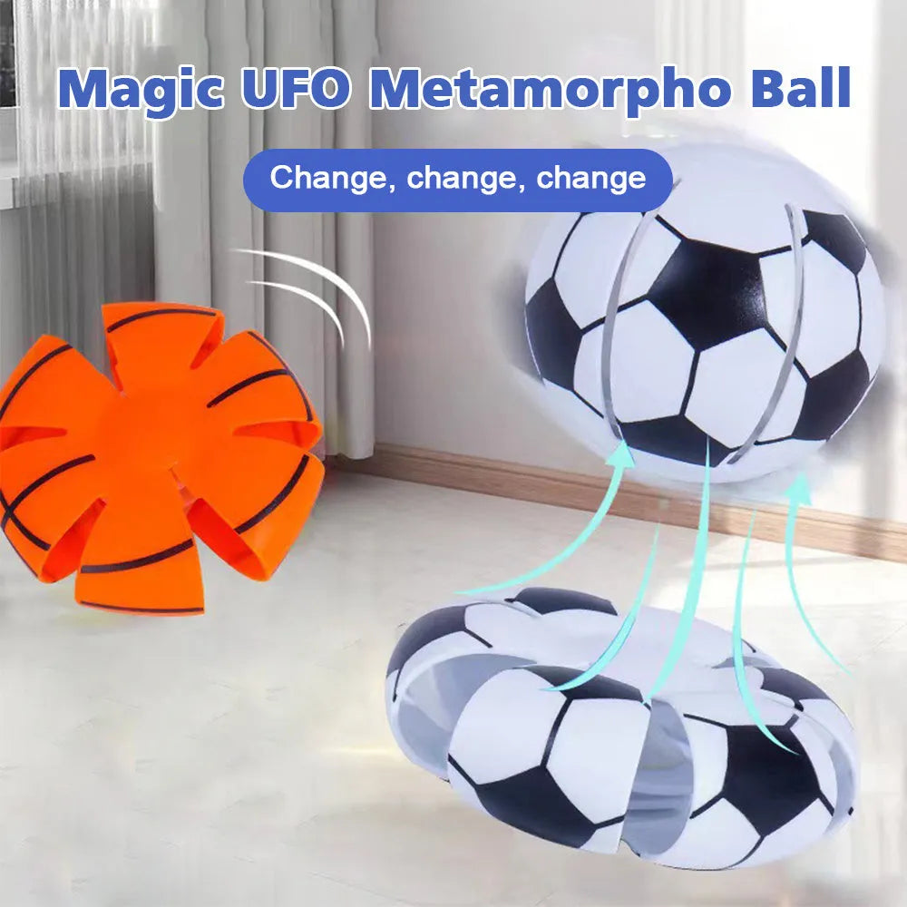 9cm diameter plastic pet ball that transforms into flying disc, shown in multiple colour options