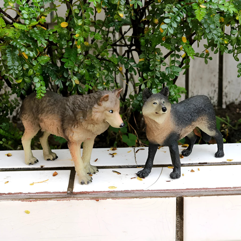 Solid plastic grey wolf animal figure toy in walking pose for children's educational play