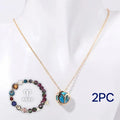 Natural stone beaded necklace and bracelet set laid flat, showing coordinated design.