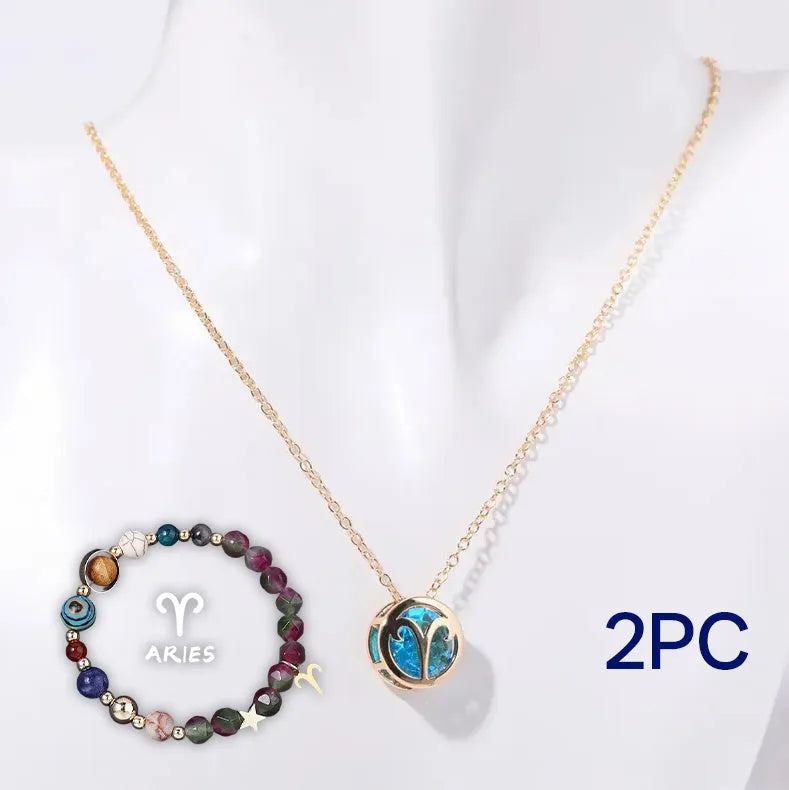 Natural stone beaded necklace and bracelet set laid flat, showing coordinated design.