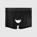 Men's solid colour ice silk boxer briefs on a mid-waist model, showing the nylon knit fabric.