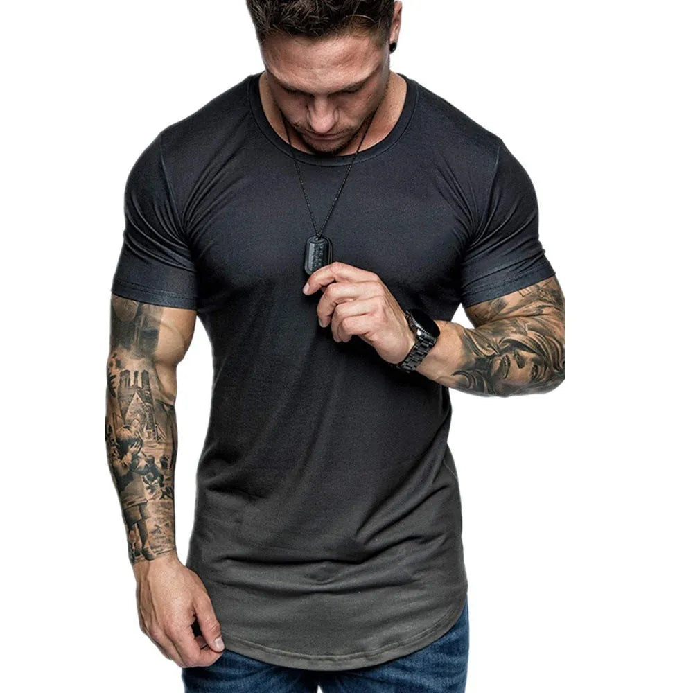 Men's gradient T-shirt with round neck and short sleeves in black, red, and white colour options
