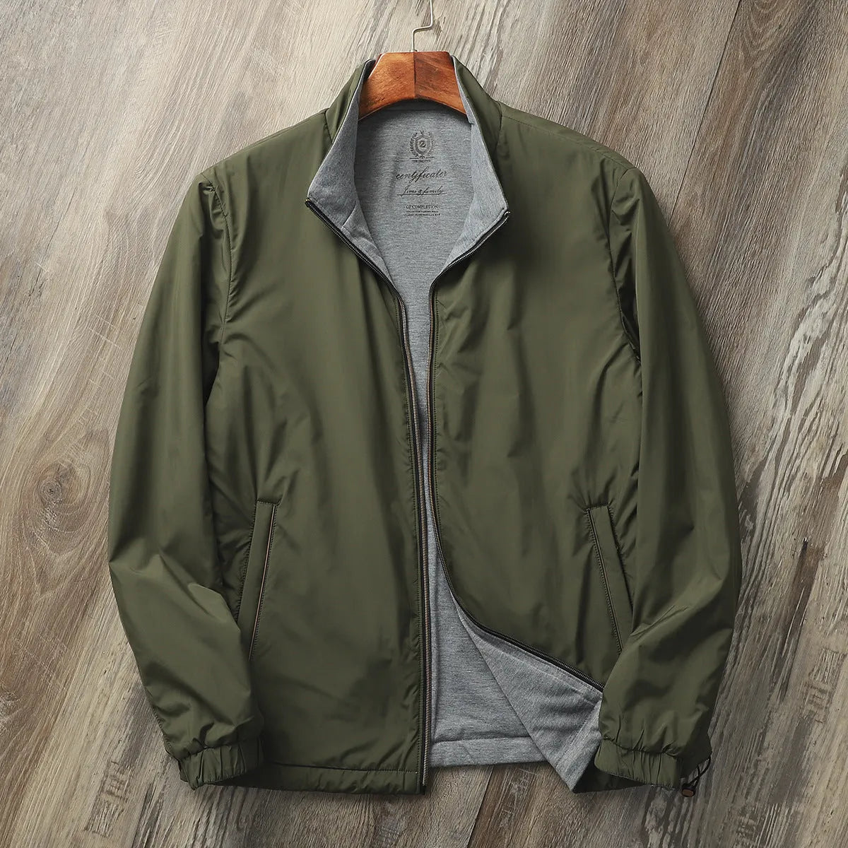 Men's stand collar business casual jacket in polyester-cotton blend available in multiple colours