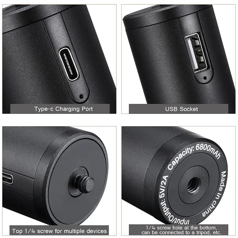 Black aluminium alloy portable power bank with a carry handle, showing compact size