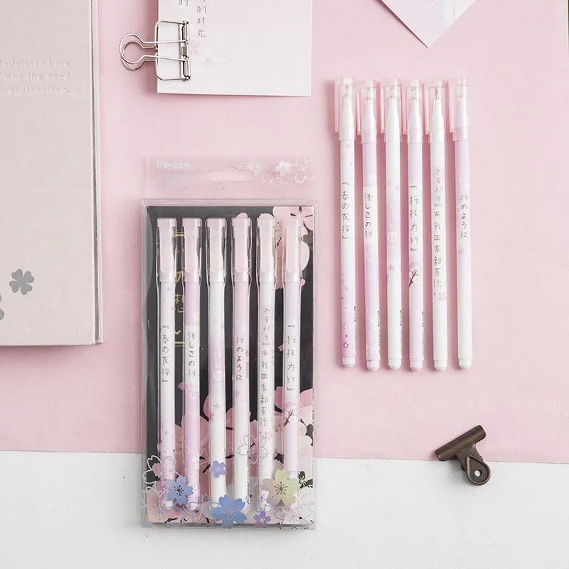Six black Sakura gel pens with 0.5mm needle tube refills and pull-out design