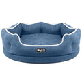 Blue Liscel fabric sponge-filled dog cushion on a sofa for pet comfort