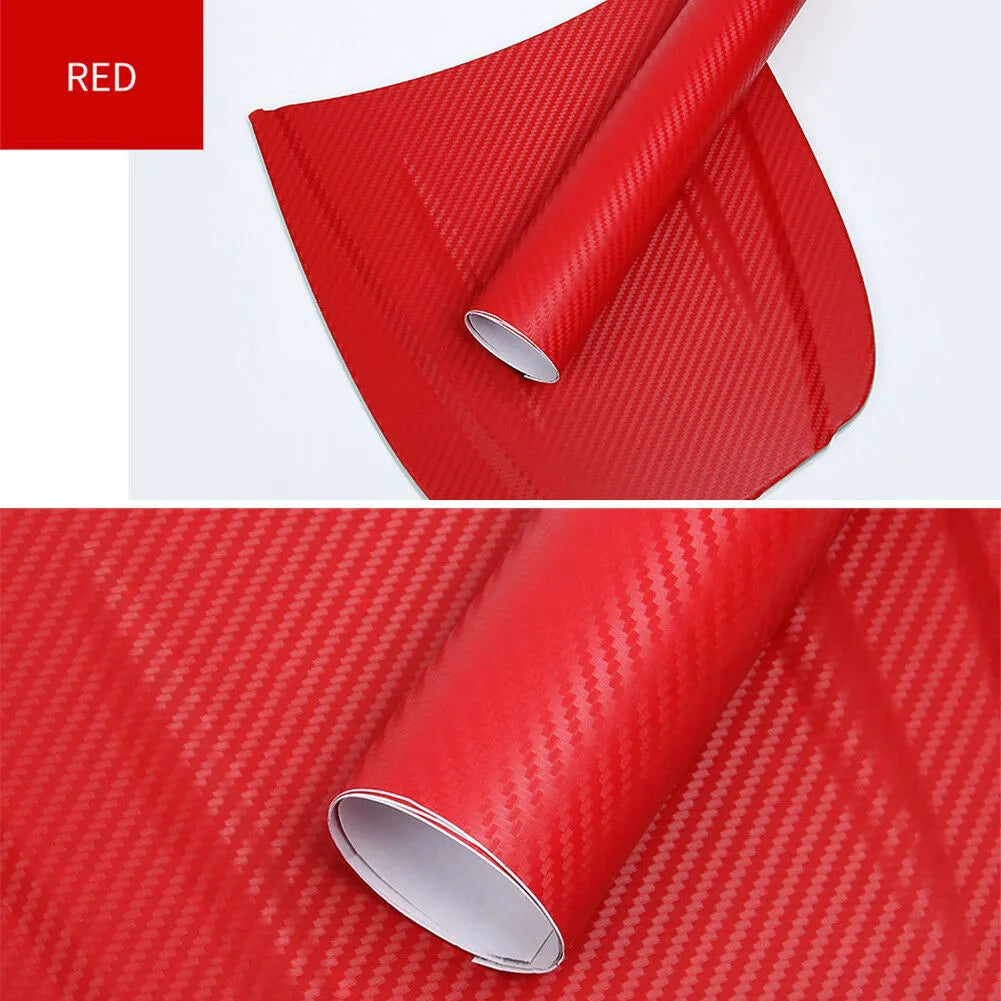 Roll of carbon fibre sticker for car decoration in various colours showing 3D texture