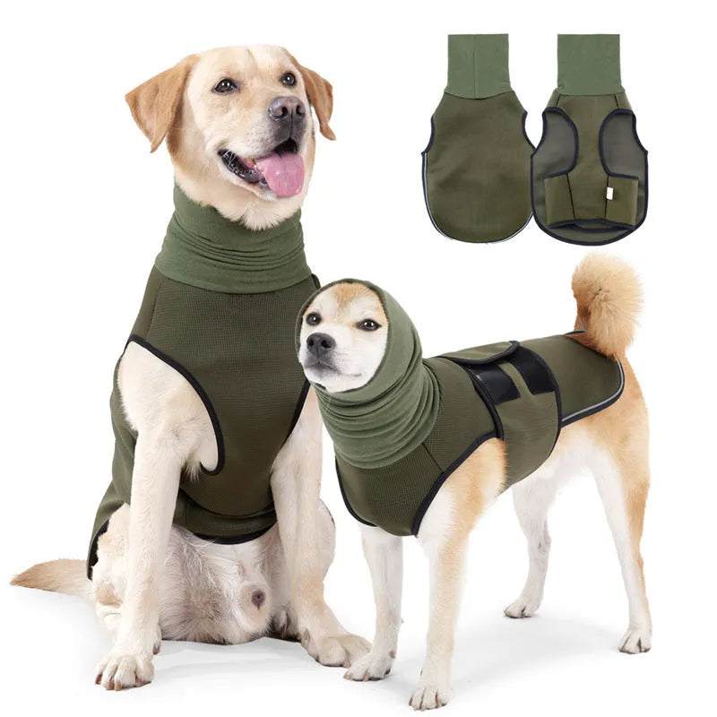 Polyester dog anti-anxiety jacket in Army Green colour for mood soothing