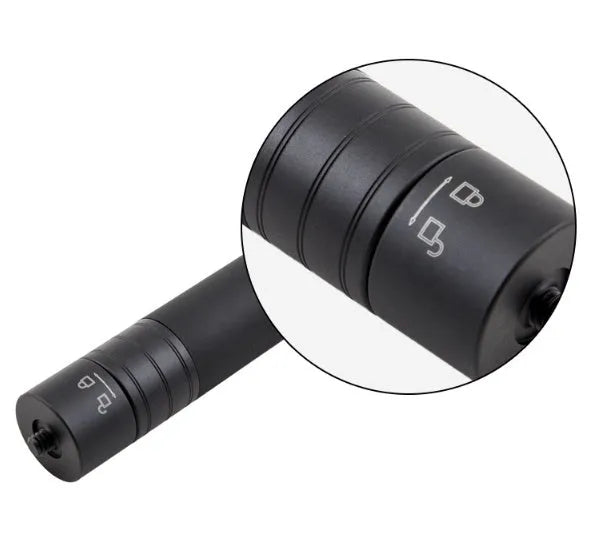 Retractable metal selfie stick with rubberised grip handle and smartphone mount, shown extended.