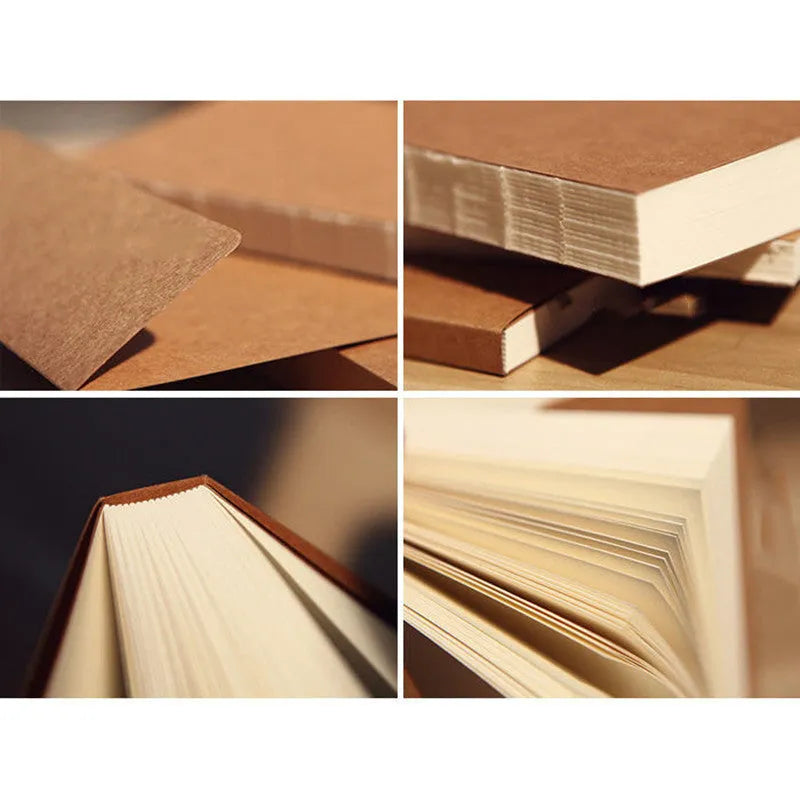 Brown and white kraft paper sketchbooks in large 16K and medium 32K sizes, showing bound 132-page pads.