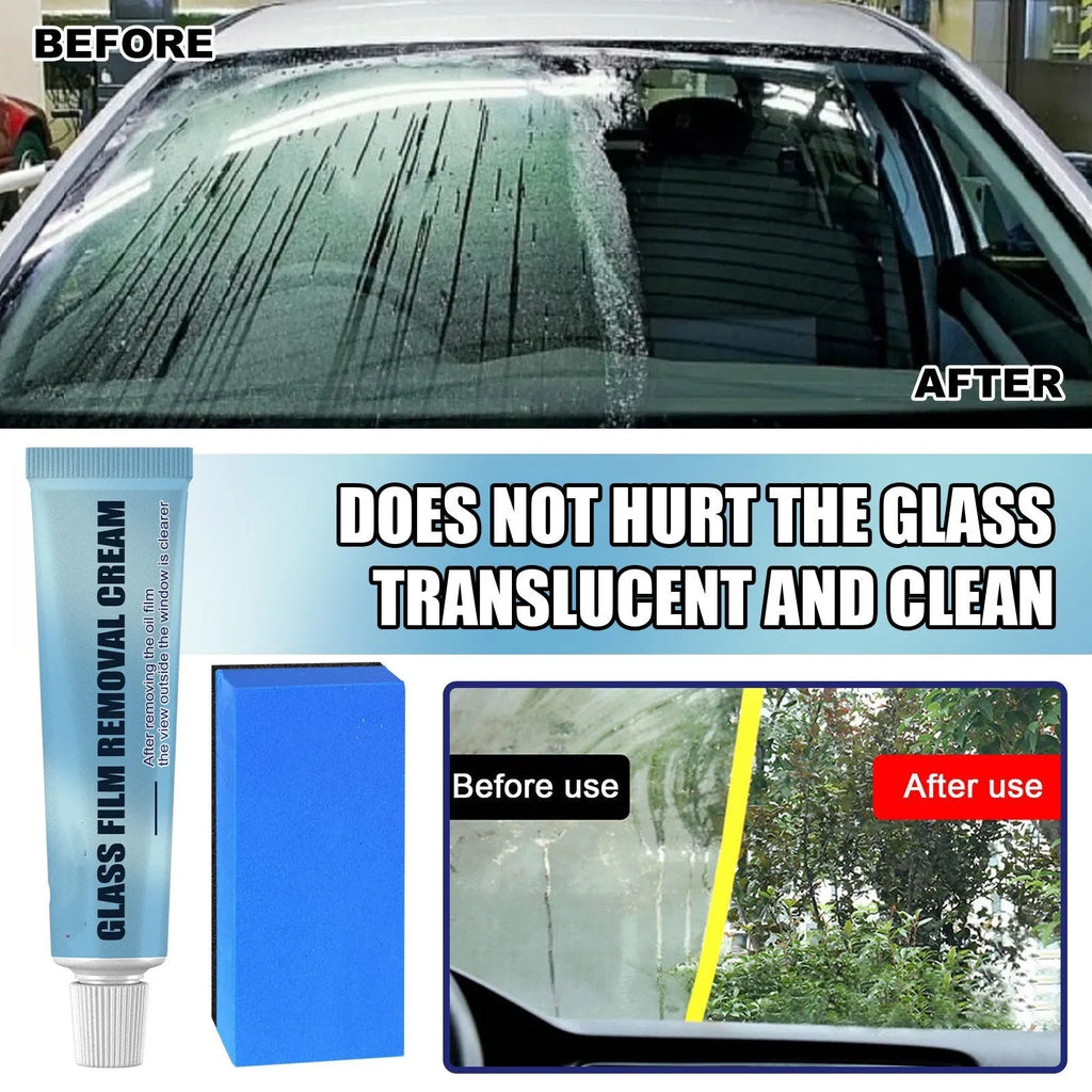 Blue car glass oil film remover with soft sponge applicator for windscreen cleaning