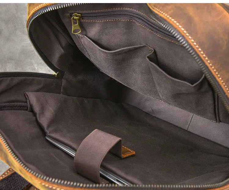 Crazy Horse leather backpack coffee colour vintage cowhide rucksack with adjustable strap
