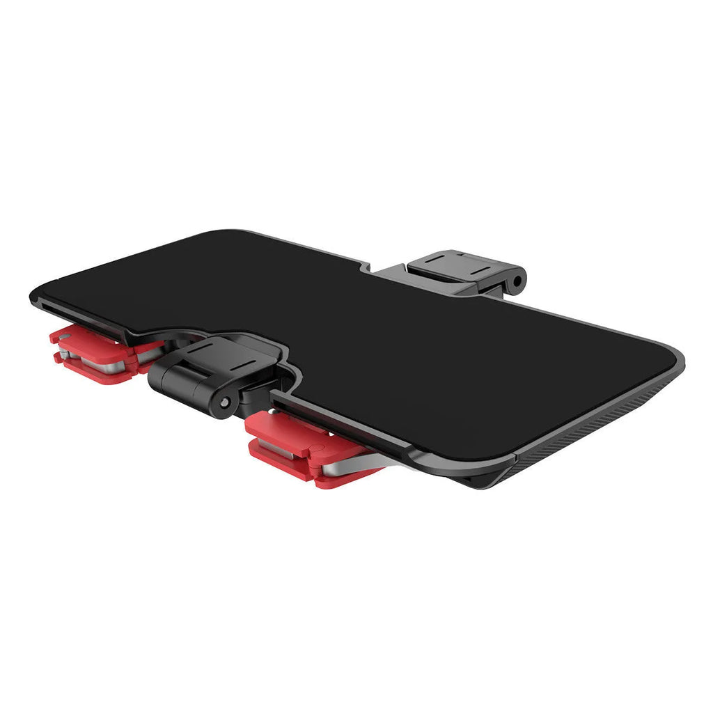 Black PG-9137 mobile phone gaming trigger grip stand with adjustable metal trigger and telescopic fixing clip.