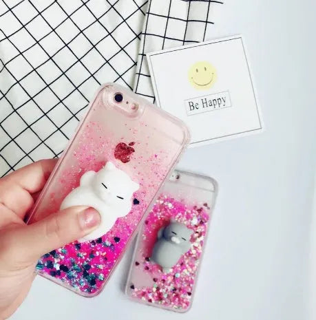 Set of four glittery cat-themed phone cases for iPhone models 6 through to X.