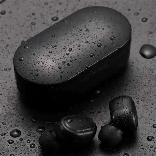 M1 Bluetooth wireless headset earbuds in black and white colour options showing stereo design