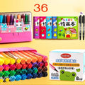 Set of washable student painting brushes with hexagonal handles in blue, pink, and yellow colours.