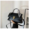 PU leather commuter shoulder handbag in horizontal square shape with organisers
