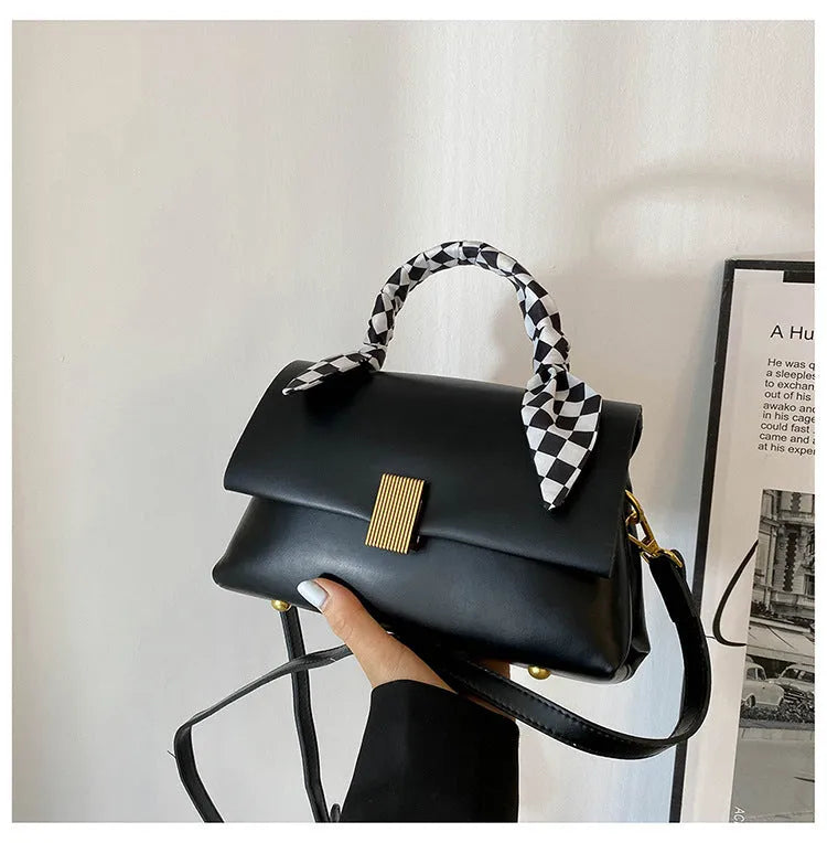 PU leather commuter shoulder handbag in horizontal square shape with organisers