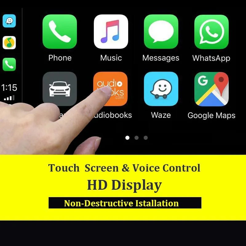 Black wireless CarPlay USB dongle adapter for iPhone and Android car stereo connectivity