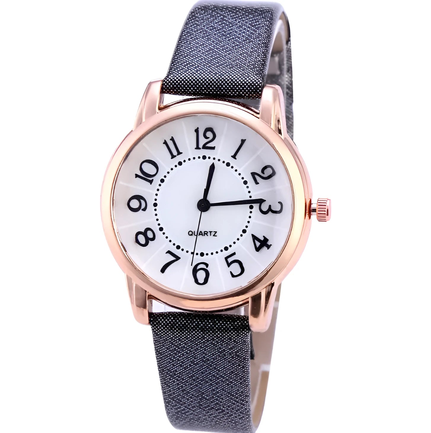 Women's simple dial quartz watch with leather strap in 28mm case, available in multiple colours