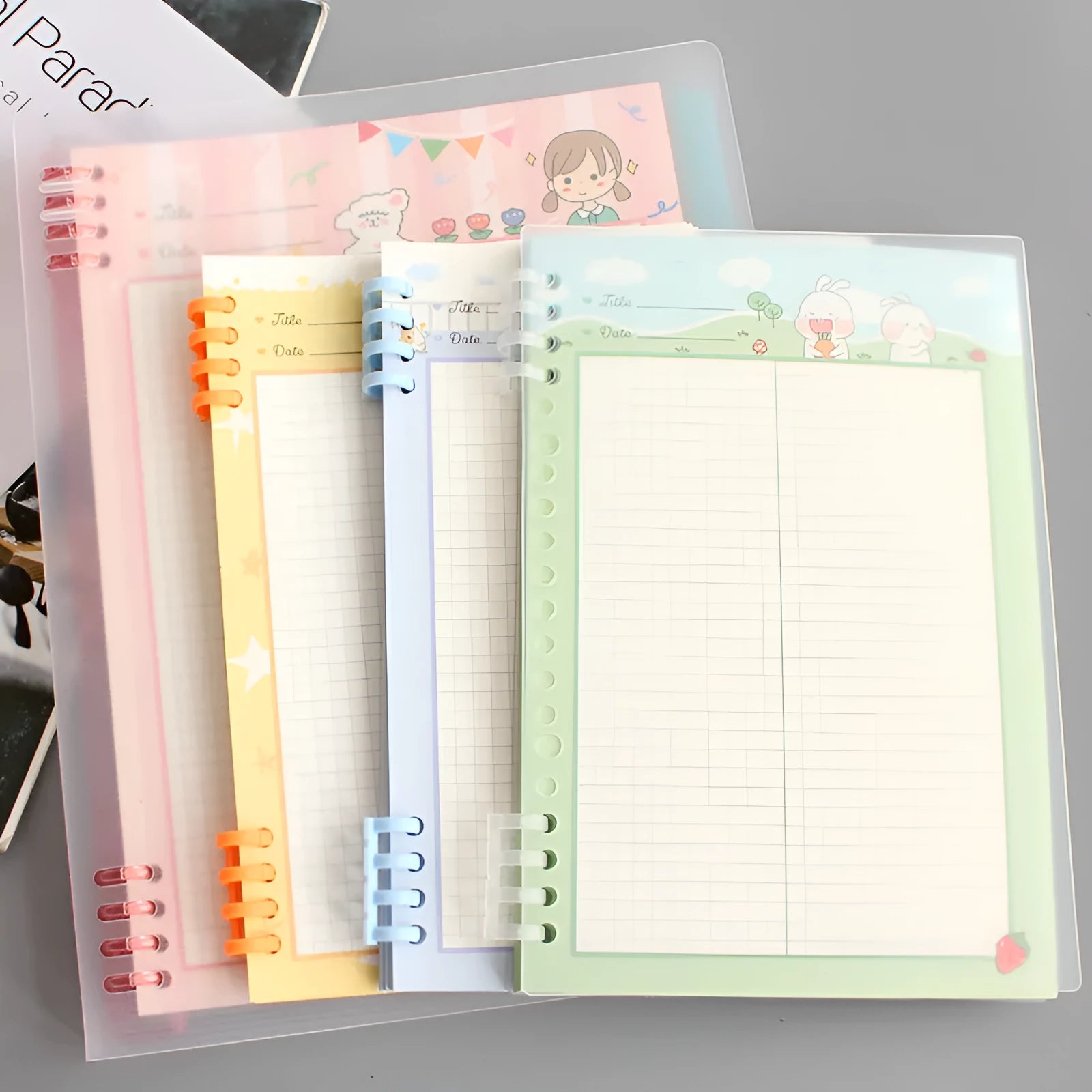 Coloured B5 refill paper notebook with PP shell and binder binding