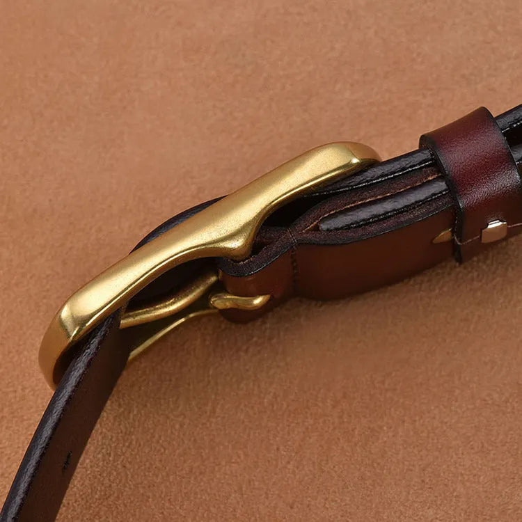 Top layer cowhide belt with alloy oval pin buckle, black, 2-4cm width, single belt loop