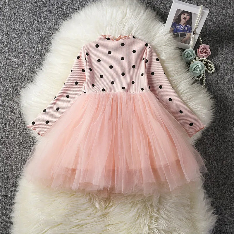 Baby girls long sleeve lace tutu dress in black, pink or white for christenings and birthdays