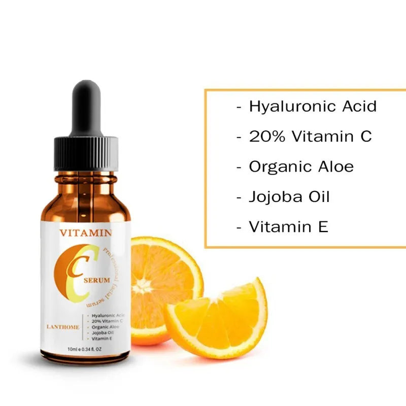 Vitamin C hyaluronic acid facial serum in 10ml container for skin brightening and moisturising