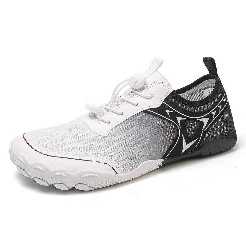 Five finger water shoes in army green with non-slip rubber soles and lycra elastic fabric uppers