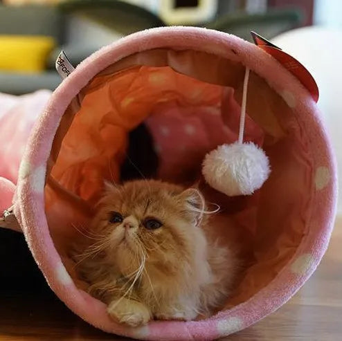 Rolling Dragon cloth cat tunnel sleeping bag rest toy pad in pink colour 25x25x9cm