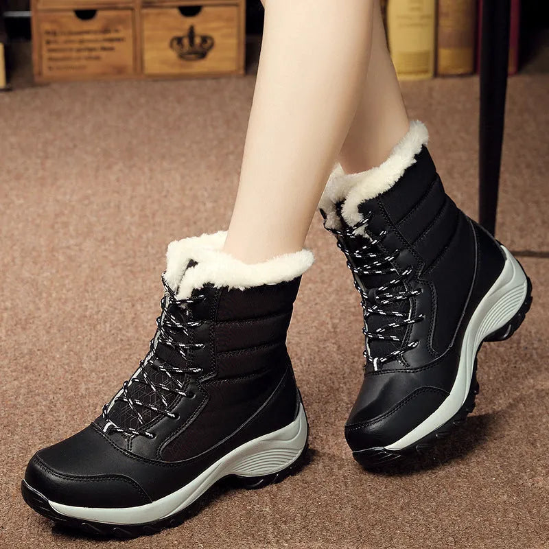 Velvet high-top women's snow boots waterproof umbrella cloth upper round toe wedge heel winter footwear