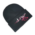 Wild fashion knitted wool pullover hat with satin weave and embroidery in black colour