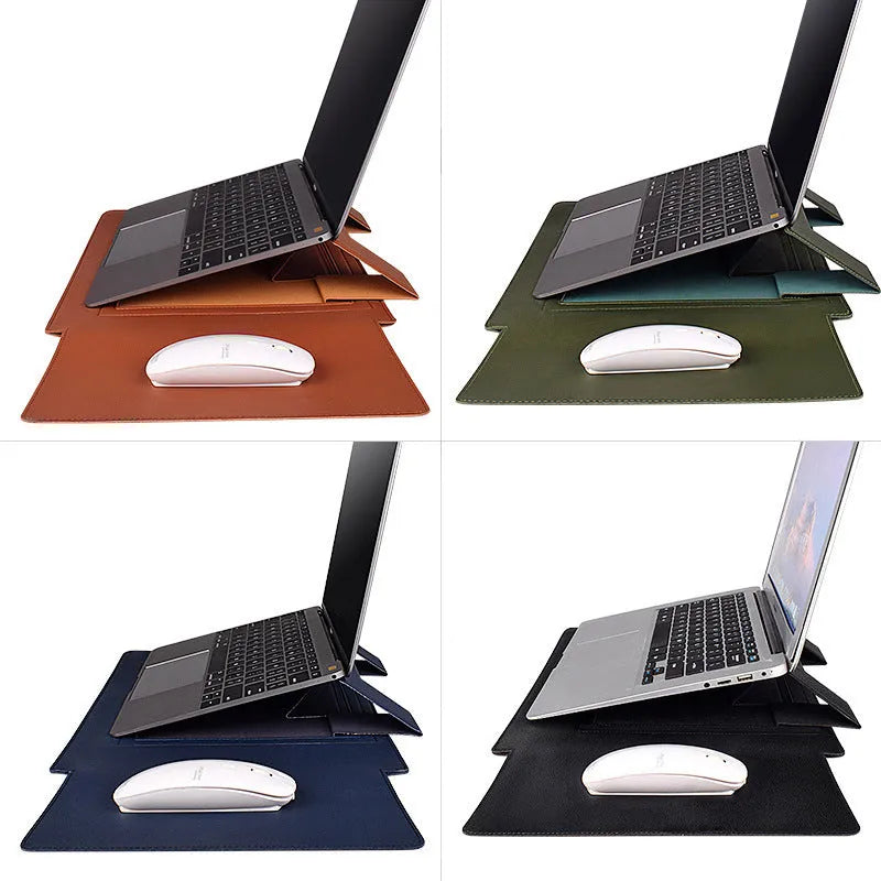 Laptop protective holster bracket inner bag in leather texture PU, available for 13.3 to 15.4 inch laptops in yellow army green black