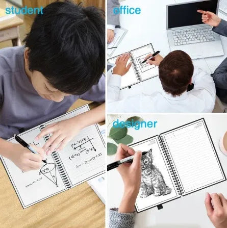 Rewritable paper notebook B5 size black PP cover spiral binding with erasable pen and app backup